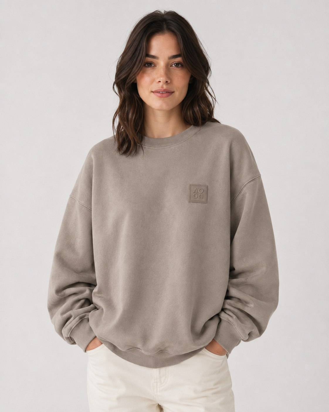 Oversized Silicone Patch & Flock Print Crewneck Production Sample