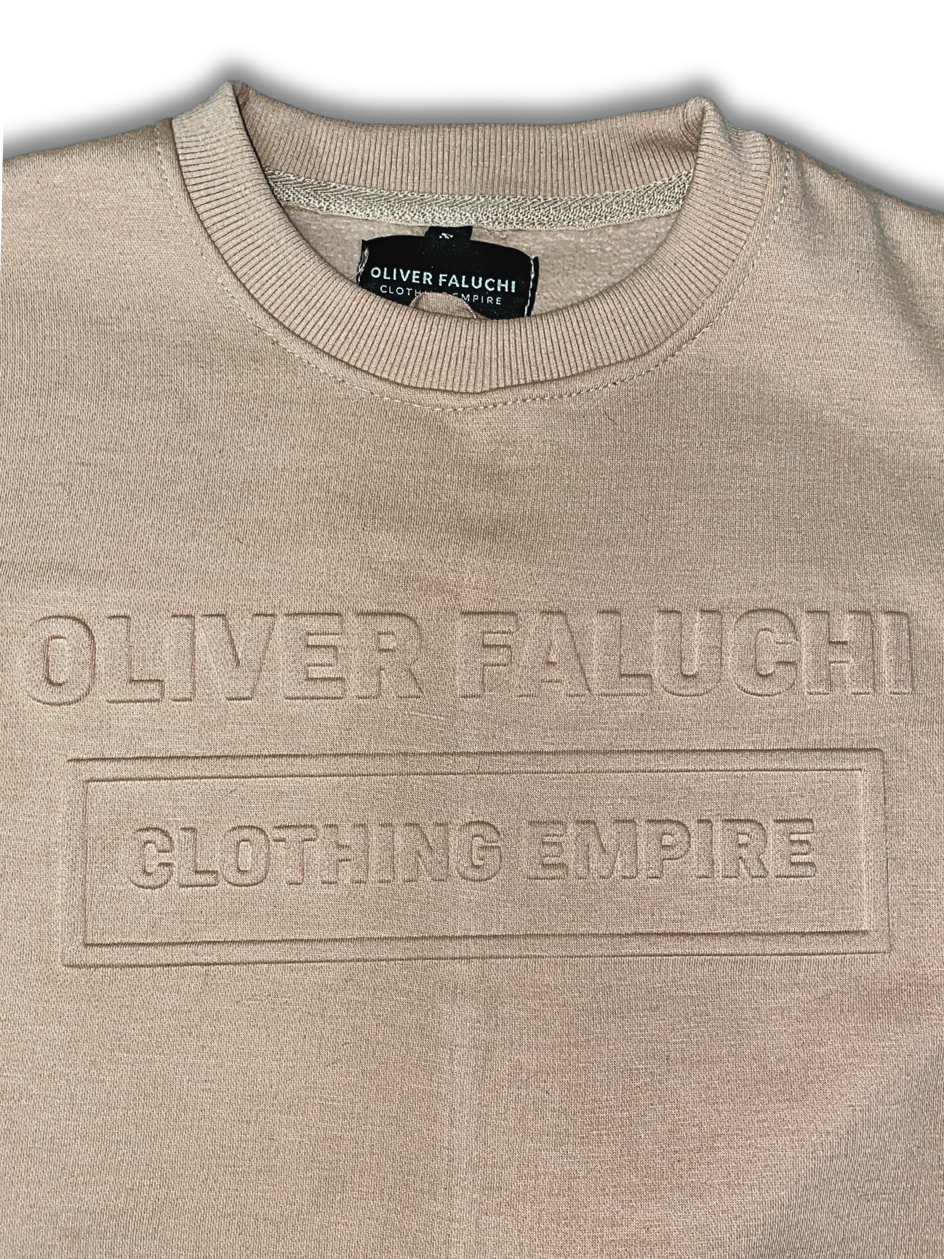 Embossing for crew neck sweaters, embossing for fleece crews, embossing for sweaters